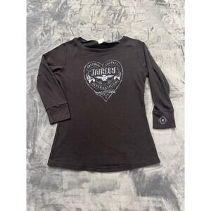 Hurley International Womens Black‎ Thermal Waffle Knit Heart Graphic Top Medium